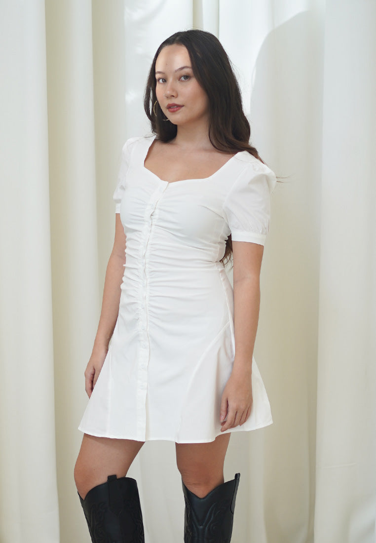 Button Gathered Dress