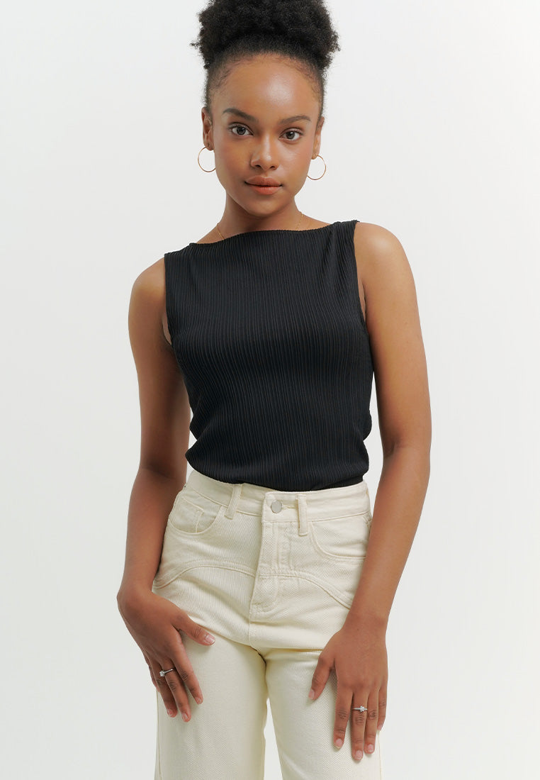 Pleated Boat Neck Top