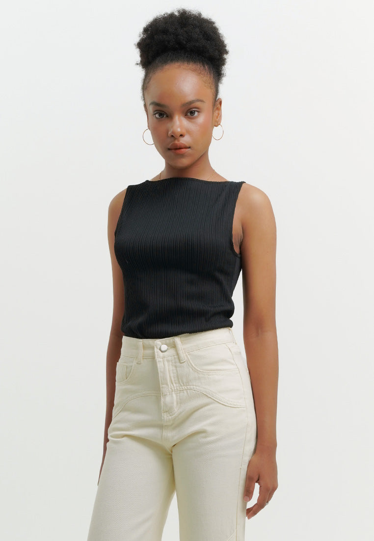 Pleated Boat Neck Top