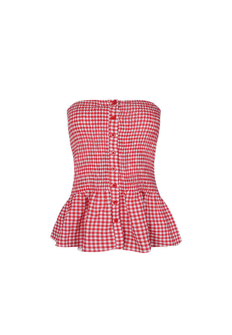 Bandeau Gingham Peplum Top