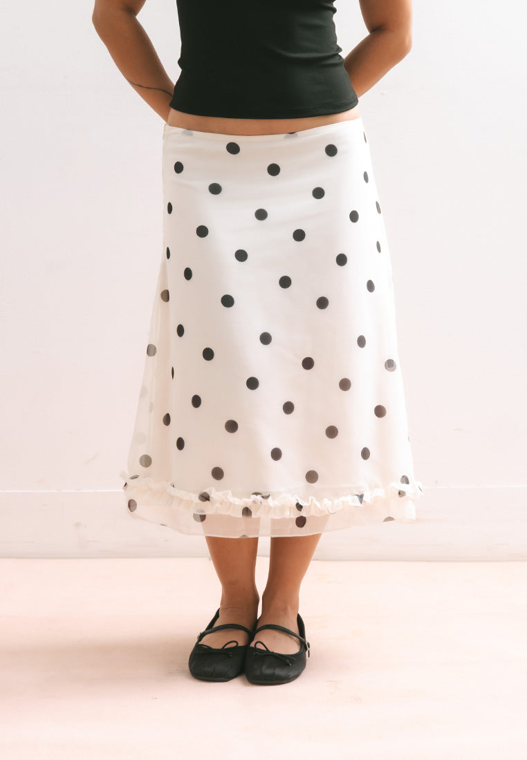 Chiffon Polka Dot Midi Skirt