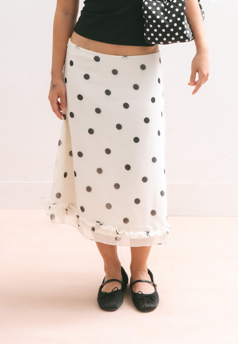 Chiffon Polka Dot Midi Skirt
