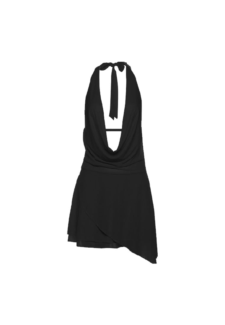 Deep Cowl Chiffon Mini Dress