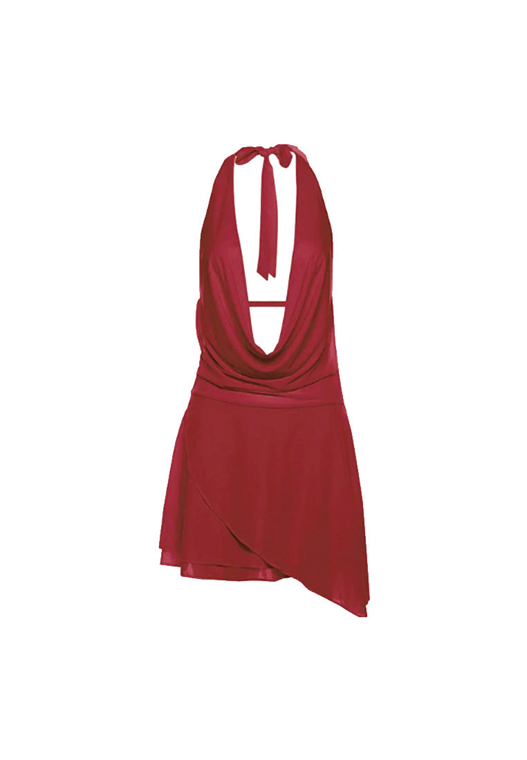 Deep Cowl Chiffon Mini Dress