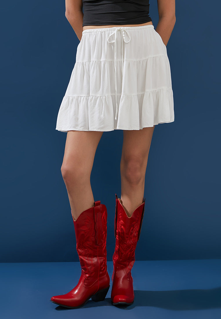 Drawstring Tiered Mini Skirt