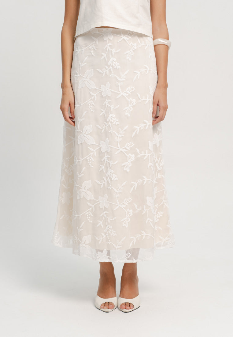 Flower Embroidered Long Skirt