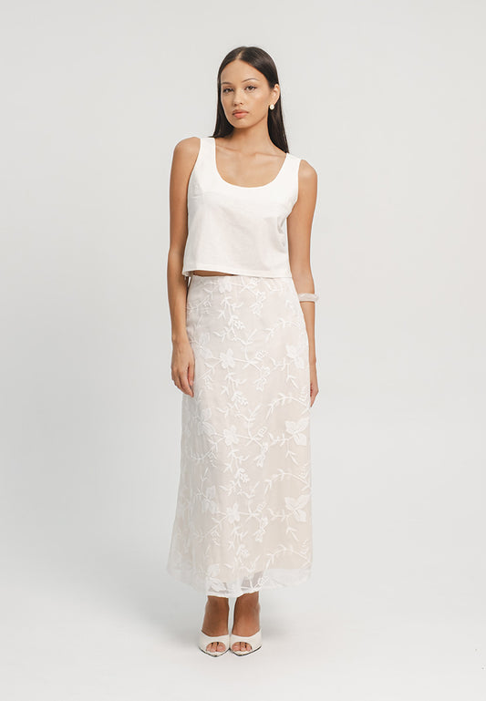 Flower Embroidered Long Skirt
