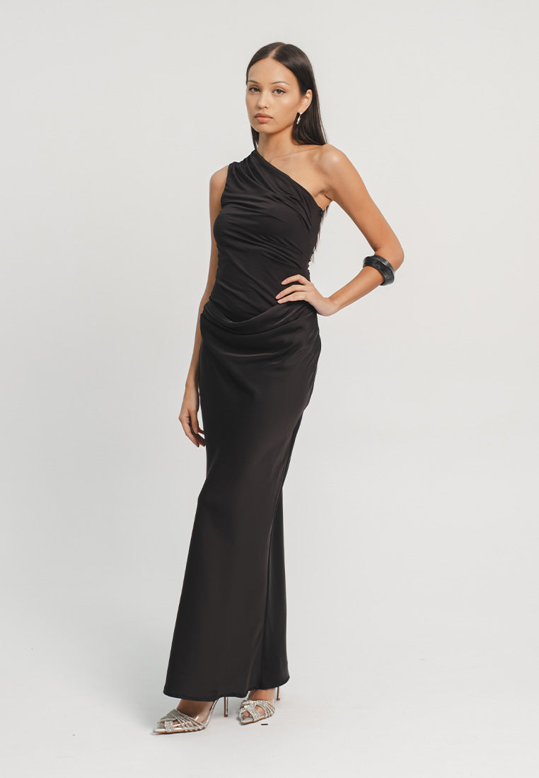 Greece One Shoulder Satin Gown