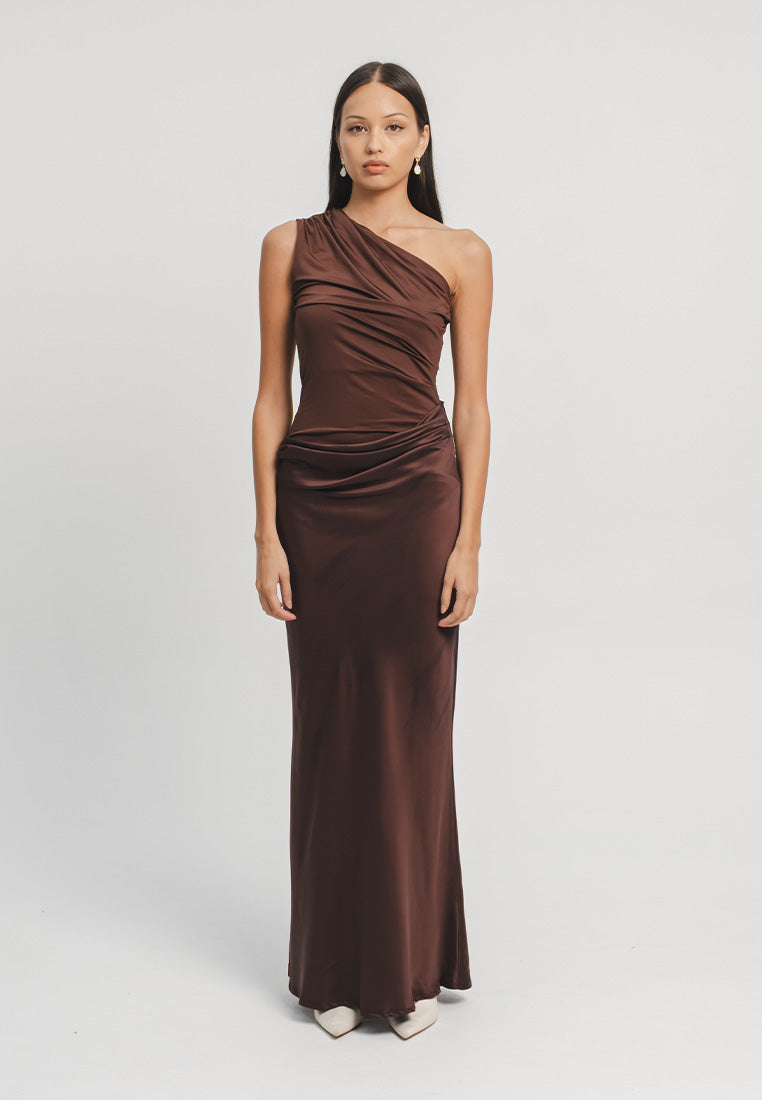 Greece One Shoulder Satin Gown