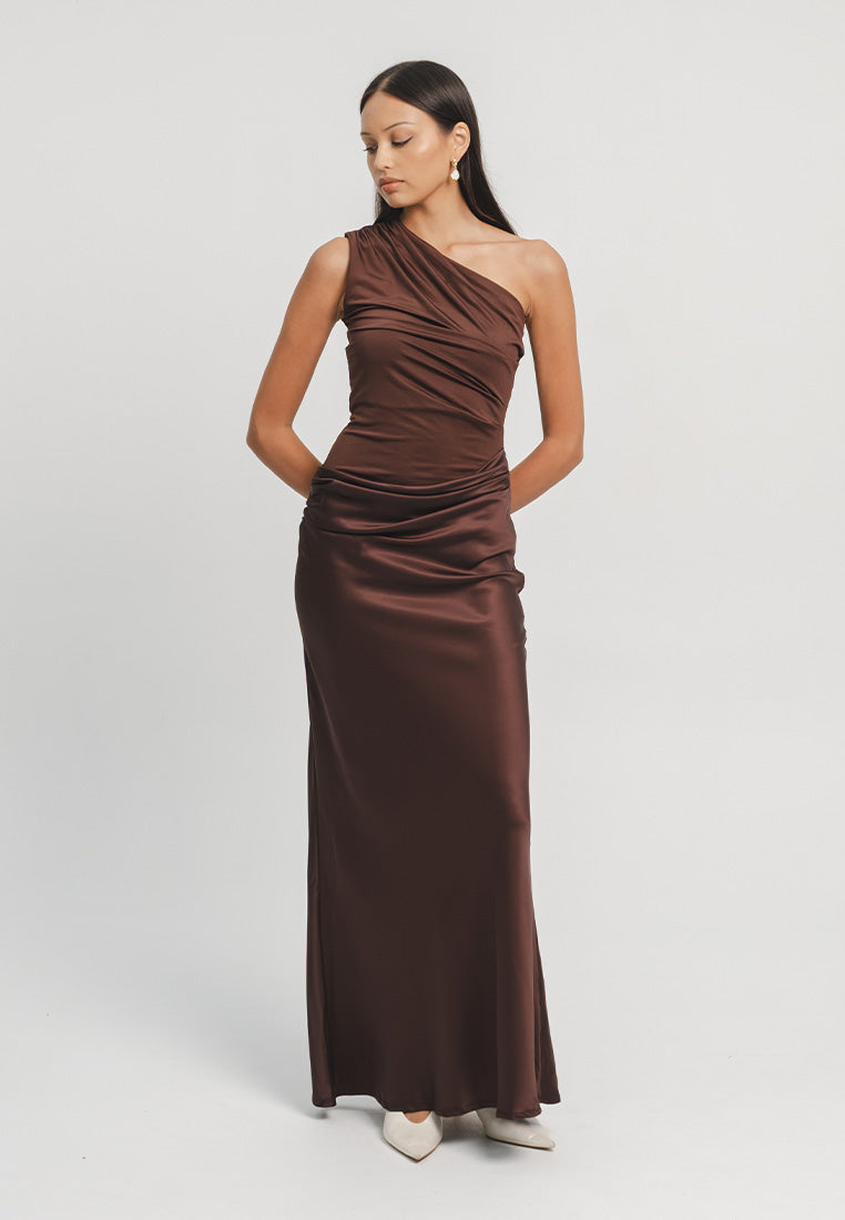 Greece One Shoulder Satin Gown