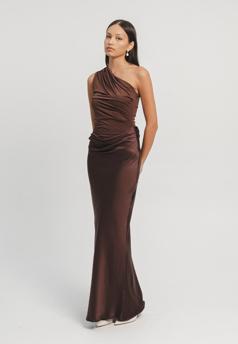 Greece One Shoulder Satin Gown