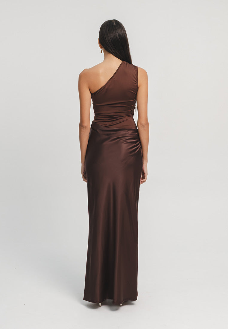 Greece One Shoulder Satin Gown
