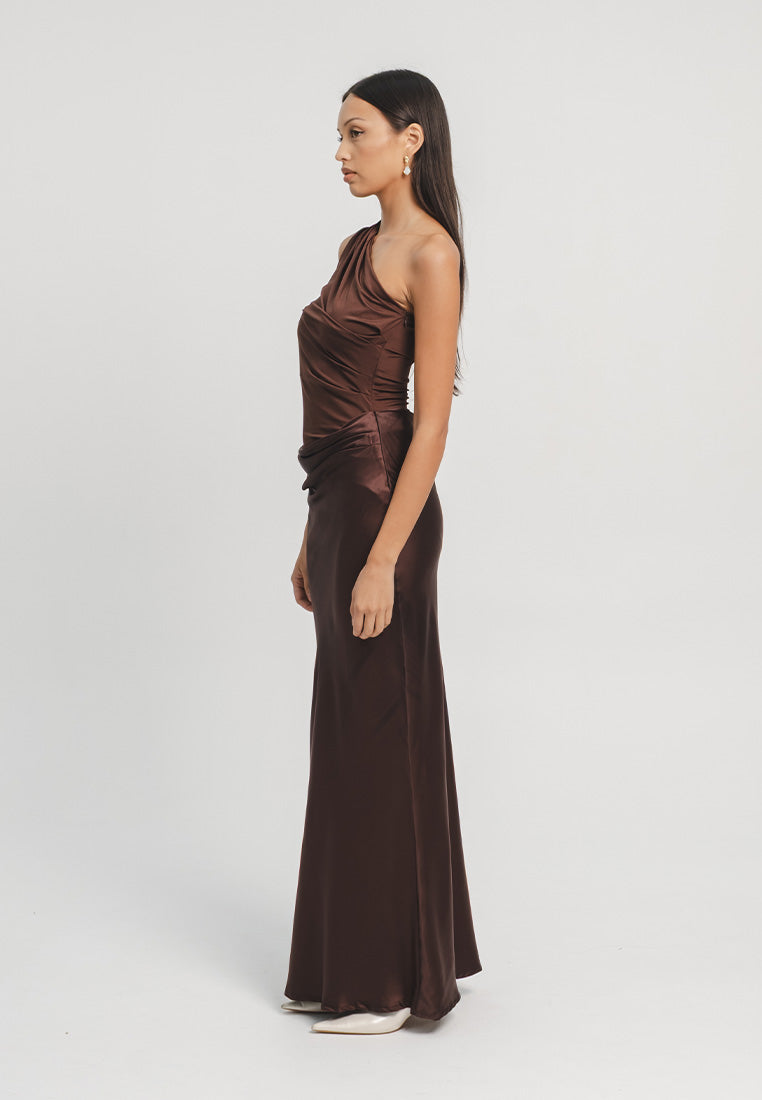 Greece One Shoulder Satin Gown
