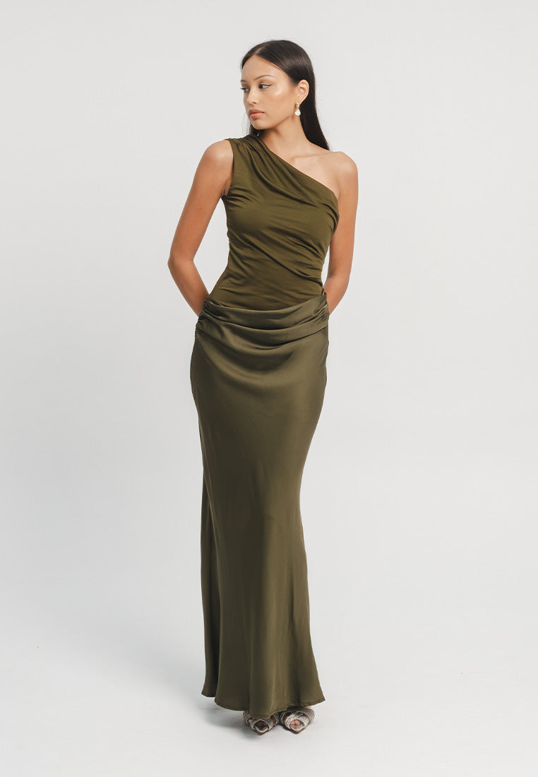 Greece One Shoulder Satin Gown