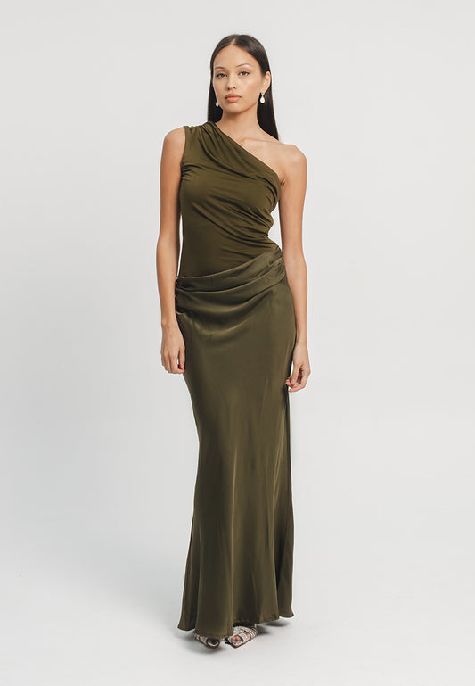 Greece One Shoulder Satin Gown