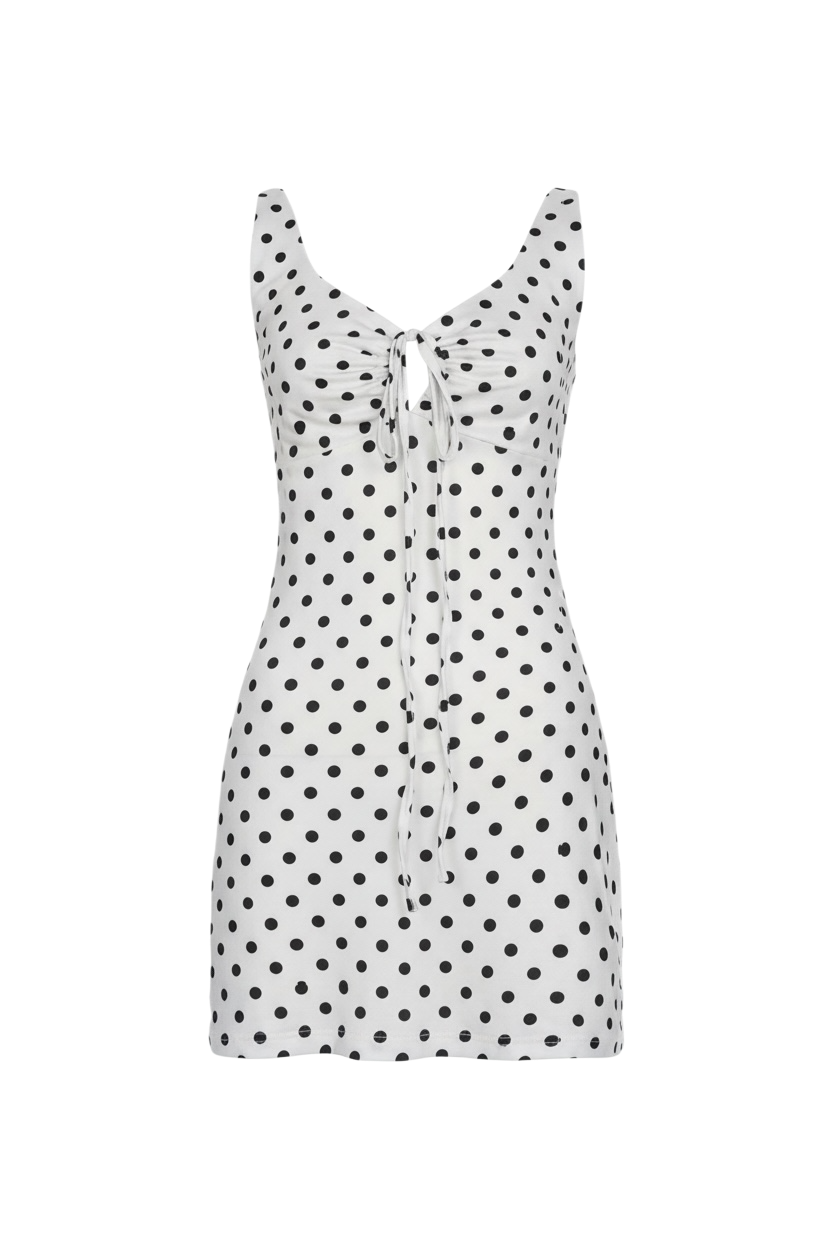 Polka Dot V Neck Tie Front Dress