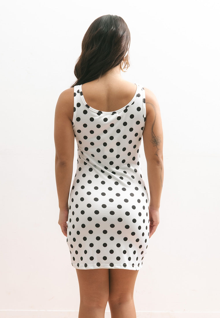 Polka Dot V Neck Tie Front Dress