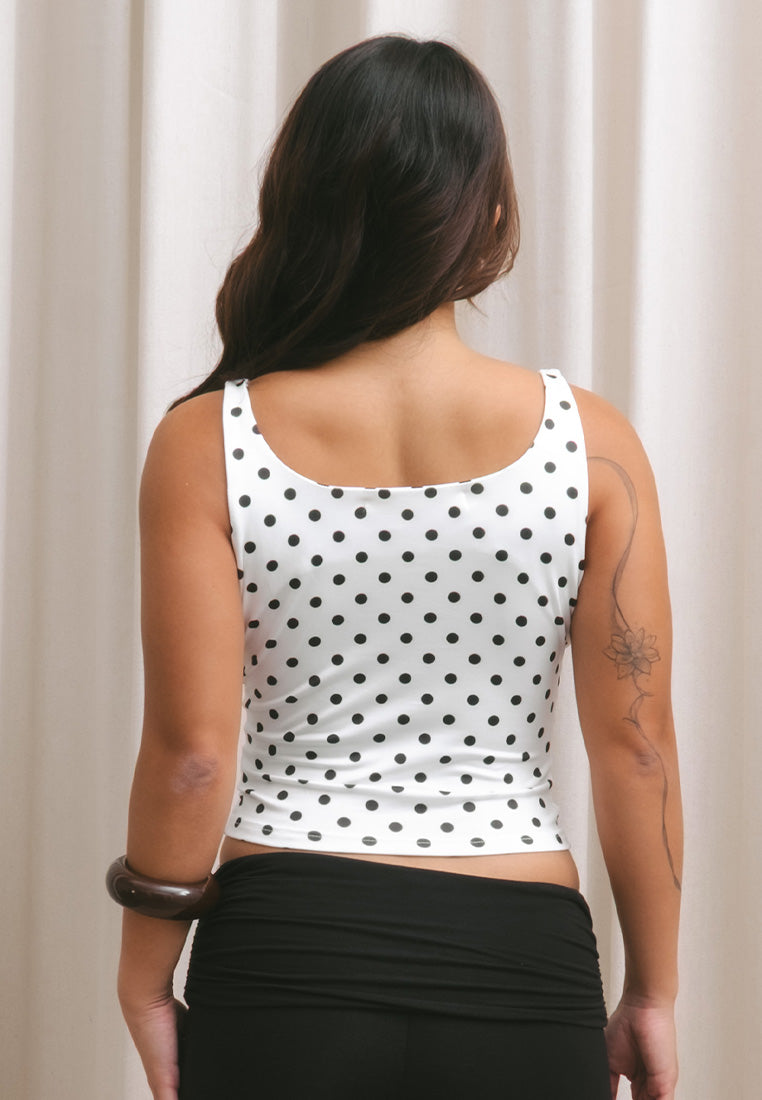 Polka Dot V Neck Tie Front Top