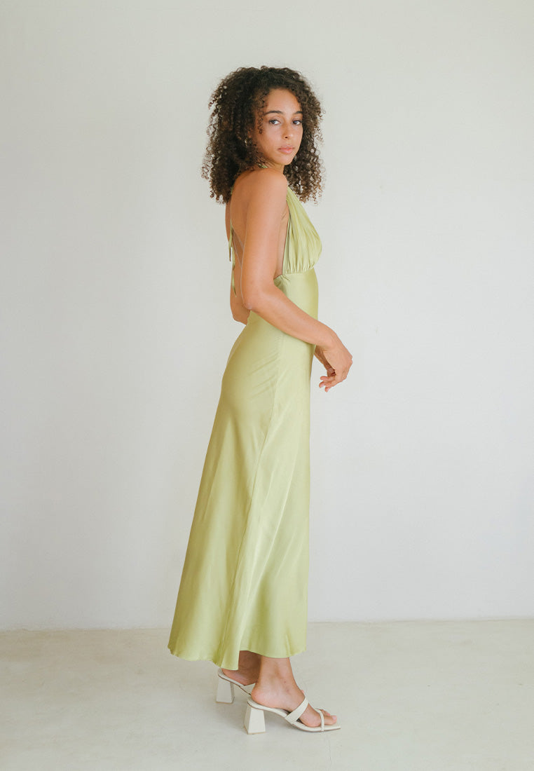 Pleated Halter Satin Dress