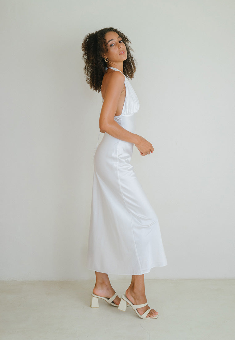 Pleated Halter Satin Dress