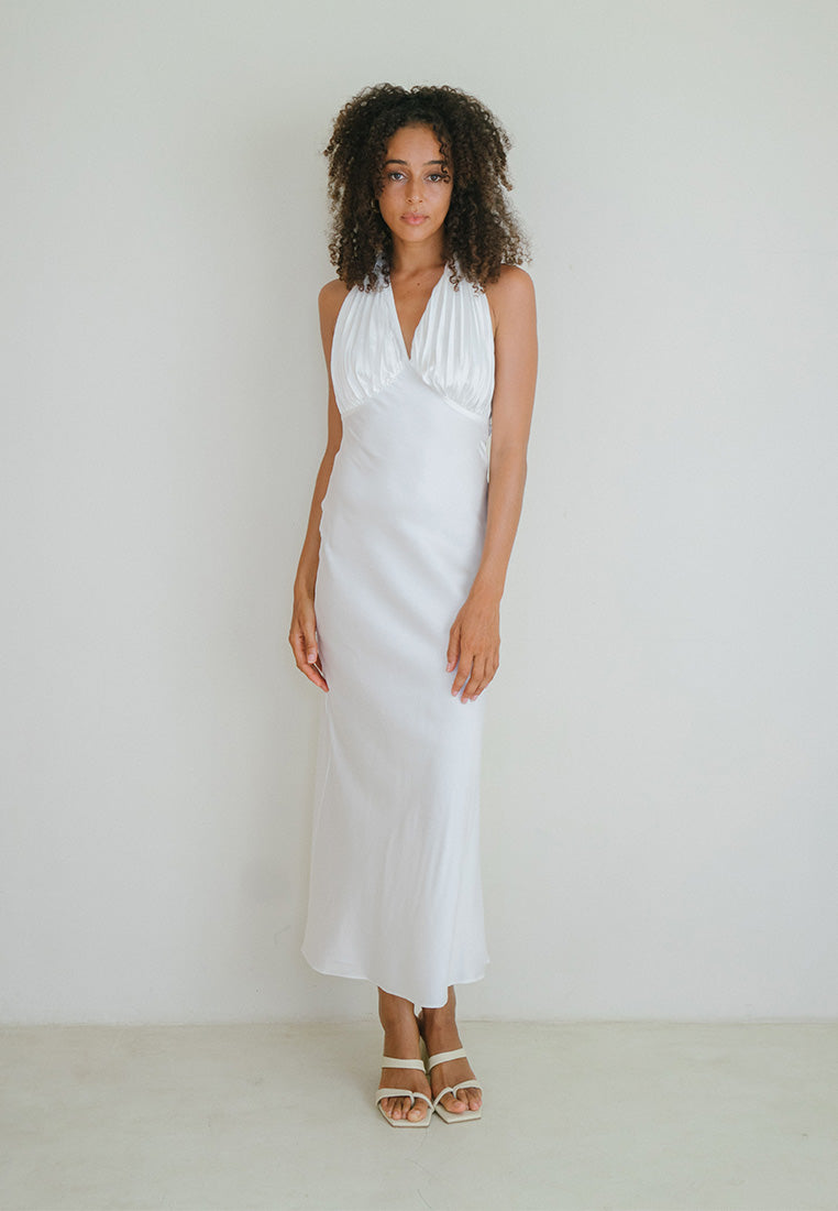 Pleated Halter Satin Dress