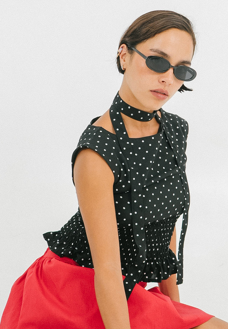 Polka Dot Smock Scarf Top