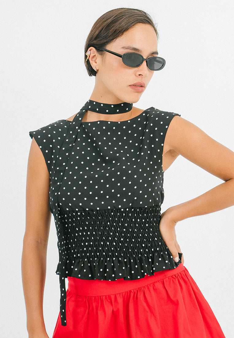 Polka Dot Smock Scarf Top