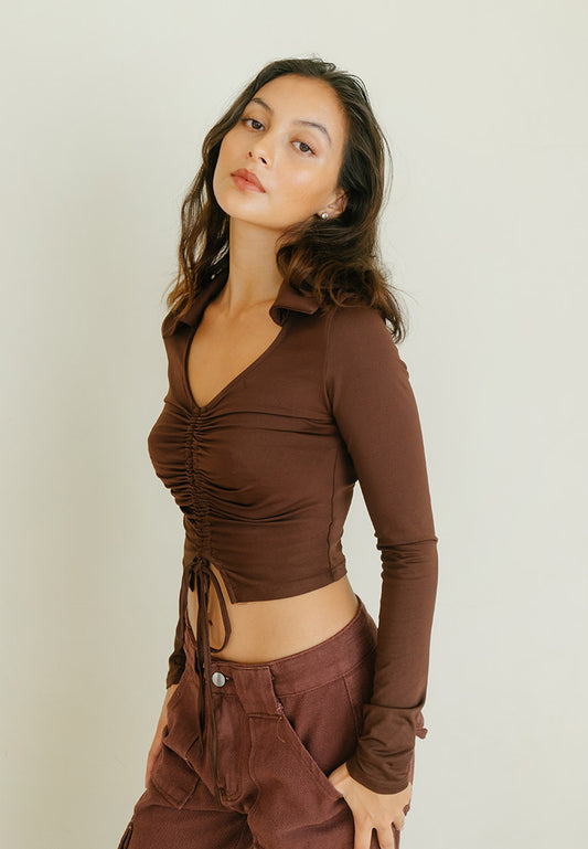 Ruched Tie Long Sleeve Top