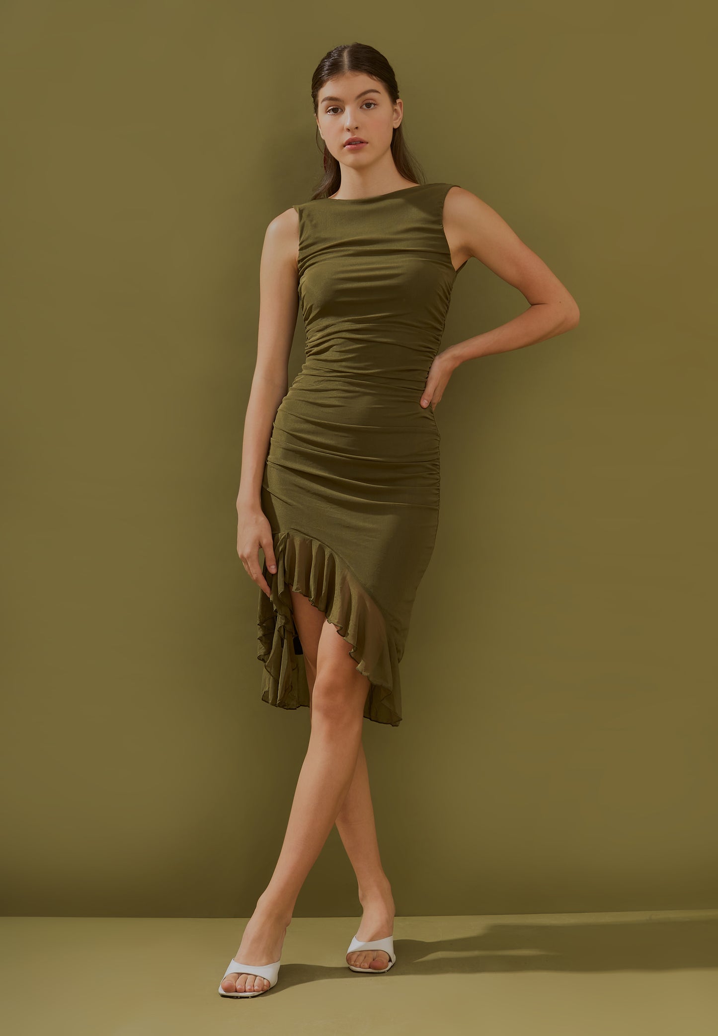 Ruffle Detail Midi Dress