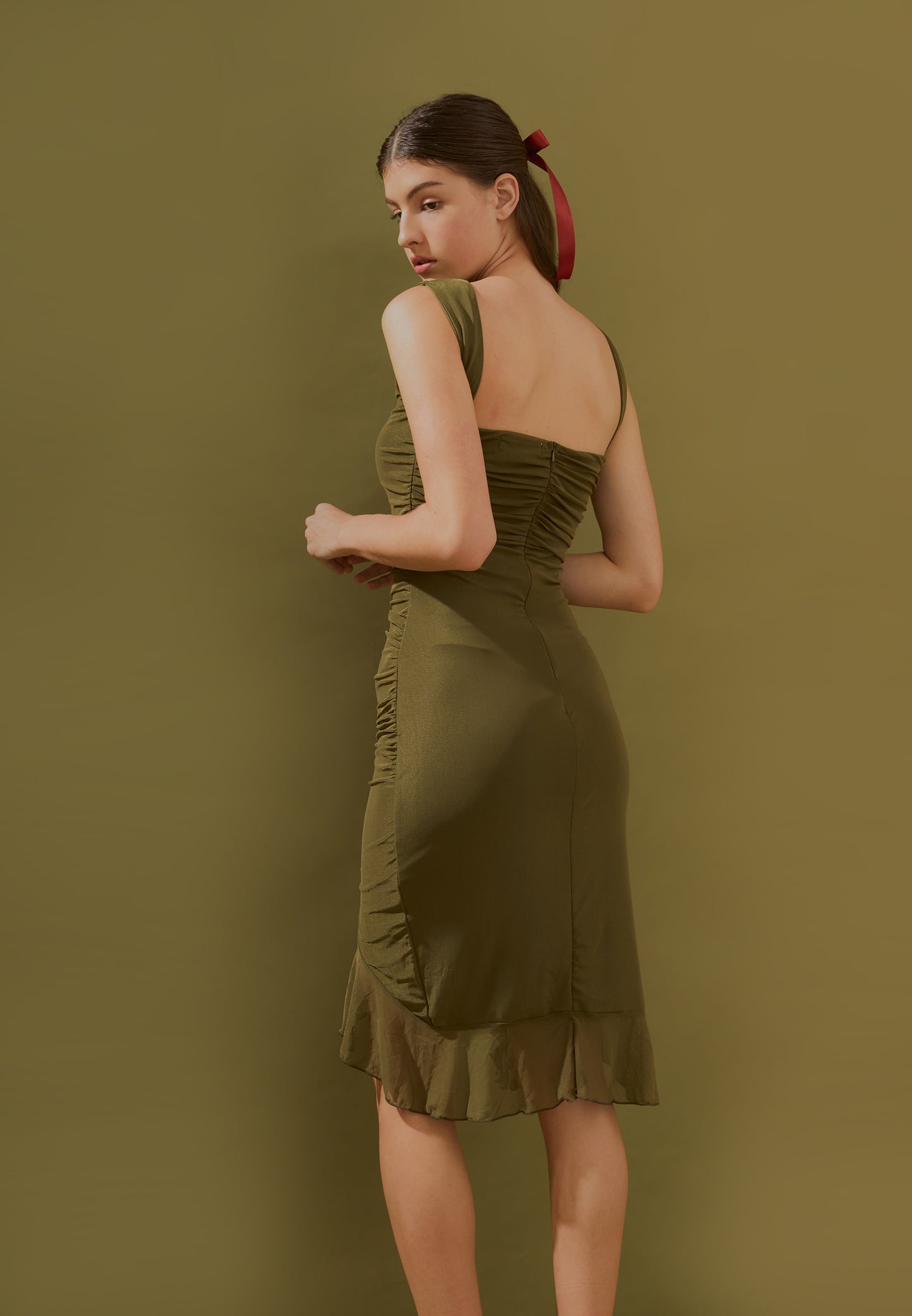 Ruffle Detail Midi Dress