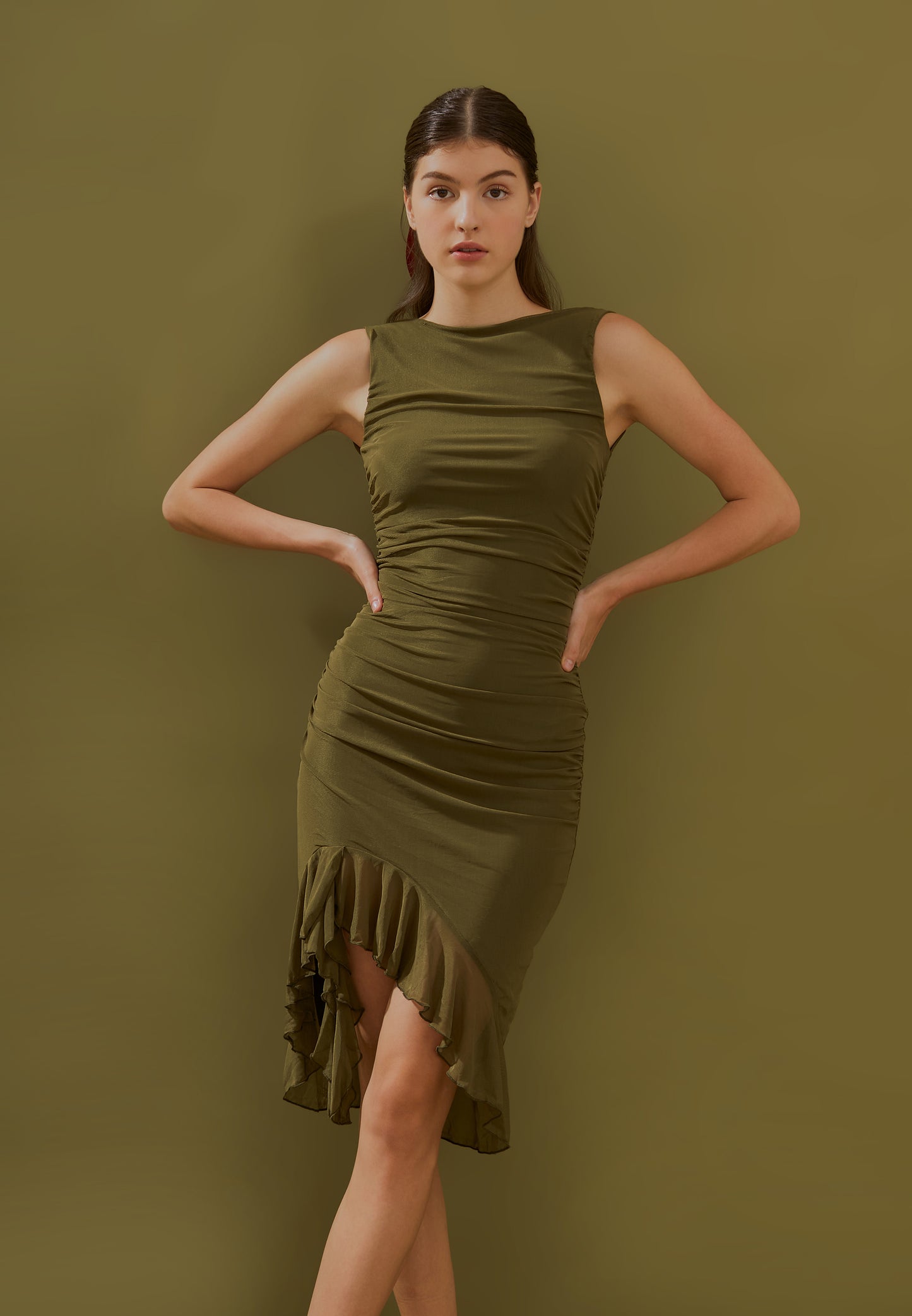 Ruffle Detail Midi Dress